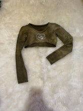 Load image into Gallery viewer, XS/S Hemp Fleece “Fuck off” Embroidered Long Sleeve Crop Wazil_ Collab