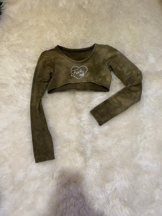 XS/S Hemp Fleece “Fuck off” Embroidered Long Sleeve Crop Wazil_ Collab