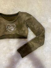Load image into Gallery viewer, XS/S Hemp Fleece “Fuck off” Embroidered Long Sleeve Crop Wazil_ Collab