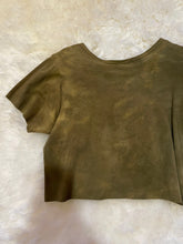 Load image into Gallery viewer, XL/XXL Hemp Fleece “Fuck off” Embroidered Short Sleeve Crop Top Wazil_ Collab