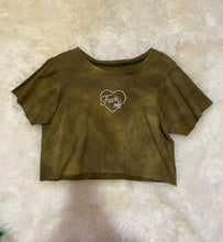 Load image into Gallery viewer, XL/XXL Hemp Fleece “Fuck off” Embroidered Short Sleeve Crop Top Wazil_ Collab